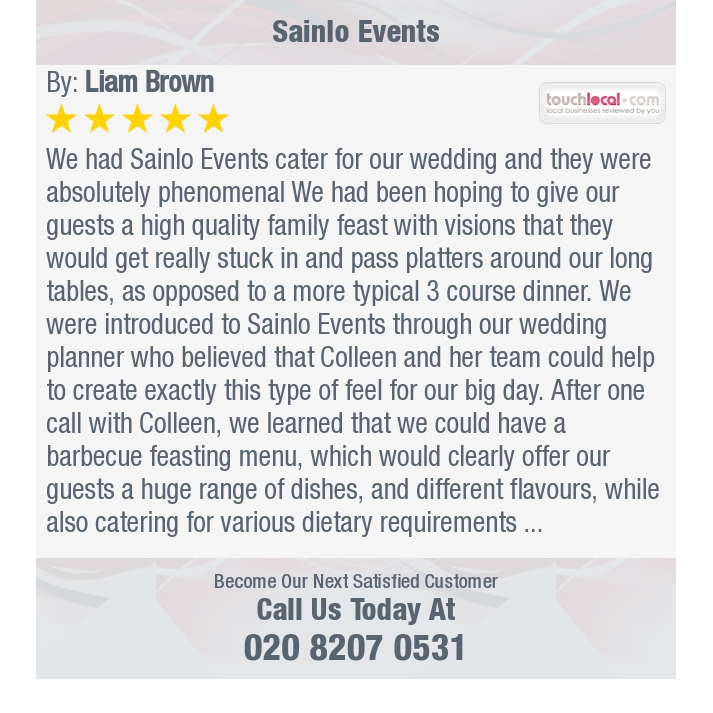 5 Star: Liam B. "We had Sainlo Events cater for our wedding and they were absolutely phenomenal  We had been..." bit.ly/2kULB71