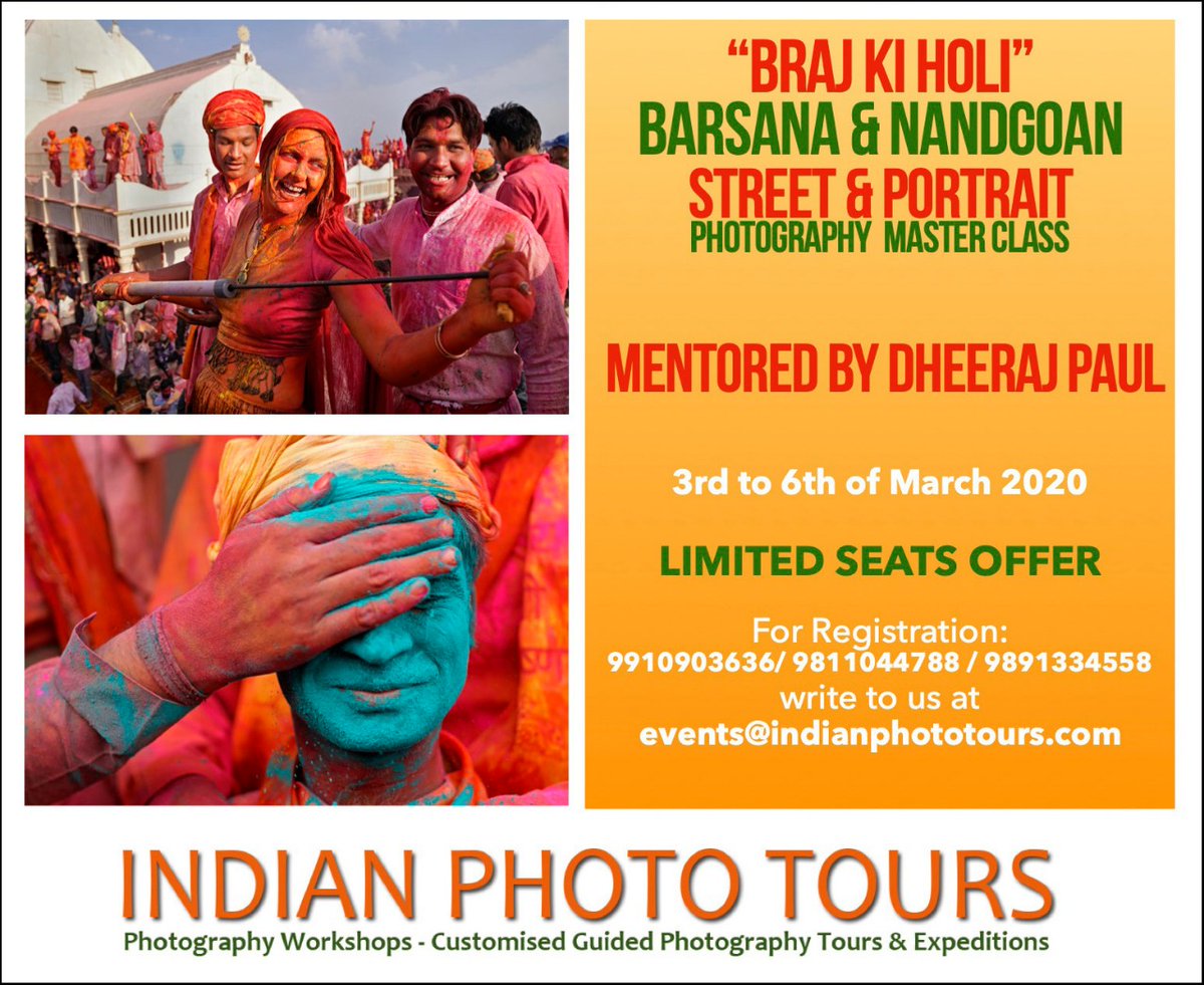 IndianPhotoTour's tweet photo. For a memorable Holi experience, embark on a journey to Vrindavan, breathe in the sacred air of festivity, color &amp; get drenched in the feeling of romance &amp; love. Join us as we promise one of the best guided photography escapade you would have ever experienced #photography #Learn https://t.co/Bu9FWnVHt4