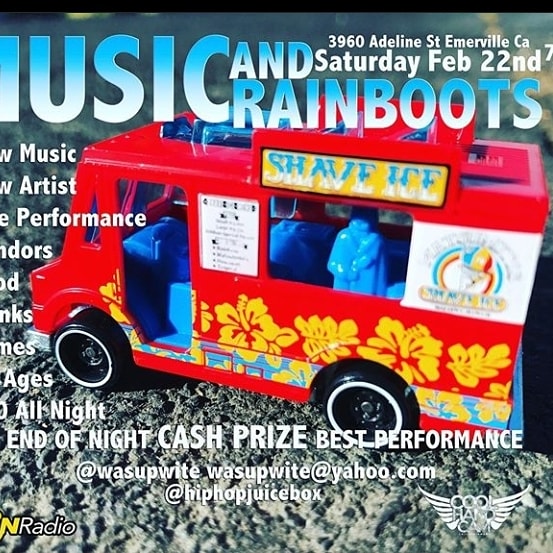 hey guys and gals I'm performing tonight in #emeryvilleca  #musicandrainboots  @hiphopjuicebox  details<a href="/tag/emeryvilleca"class="tags">#emeryvilleca</a><a href="/tag/musicandrainboots"class="tags"><span>#musicandrainboots</span></a>