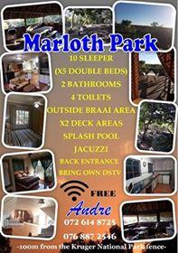L👁👁KING for holiday accomodation or just a getaway place...L👁👁k no further...this lovely house is situated in the picture perfect Marlothpark.
overl👁👁king the Kruger National Park and only 100m from river. Contact me for further details...
072 614 8725.. MIDWEEK SPECIALS