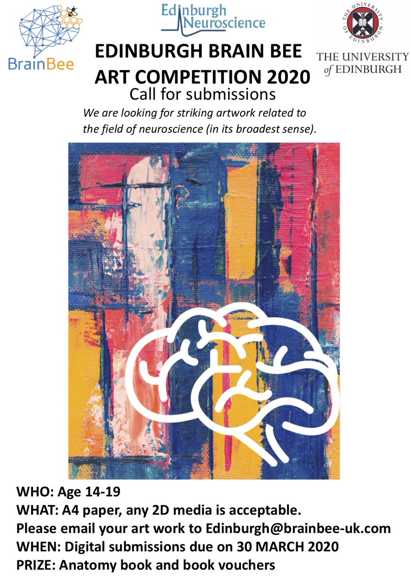Dorothy Tse (@dorothybett) on Twitter photo Call for submission for the Edinburgh Brain Bee Art competition 2020. We are looking for striking artwork related to the field of neuroscience! The winner will get a copy of Dr Jennifer Paxton's Anatomicum & book voucher! Email your artwork & join this competition! <a href="/BeeEdinburgh/">Edinburgh Brain Bee</a> Call for submission for the Edinburgh Brain Bee Art competition 2020. We are looking for striking artwork related to the field of neuroscience! The winner will get a copy of Dr Jennifer Paxton's Anatomicum & book voucher! Email your artwork & join this competition! <a href="/BeeEdinburgh/">Edinburgh Brain Bee</a>
