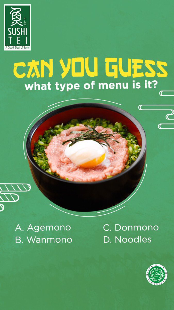 Hi, Sushi Tei Lovers!

Happy weekend guys! By the way, ada yang bisa tebak gak menu ini termasuk ke tipe menu apa yaa? Yuk yang tahu jawabannya langsung aja comment!😍

#AGoodDealOfSushi #SushiHalalIndonesia #SushiTeiIndonesia #SushiTei #food #foodcoma #anakjajan