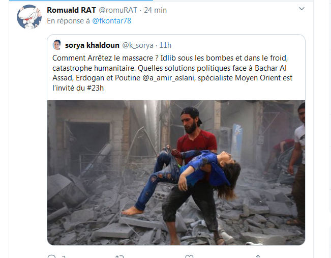 fkontar78's tweet photo. Un cauchemar! qd le dir des reportages de l'info à #FranceTV explique qu'il font un bon travail sur la #Syrie par l'invitation d'un propagandiste notoire de #Poutine star de #RussiaToday Ardavan Amir-Aslani preuve pour lui qu'il donne le point de vue de l'opposition. On en est là https://t.co/cR54On262o