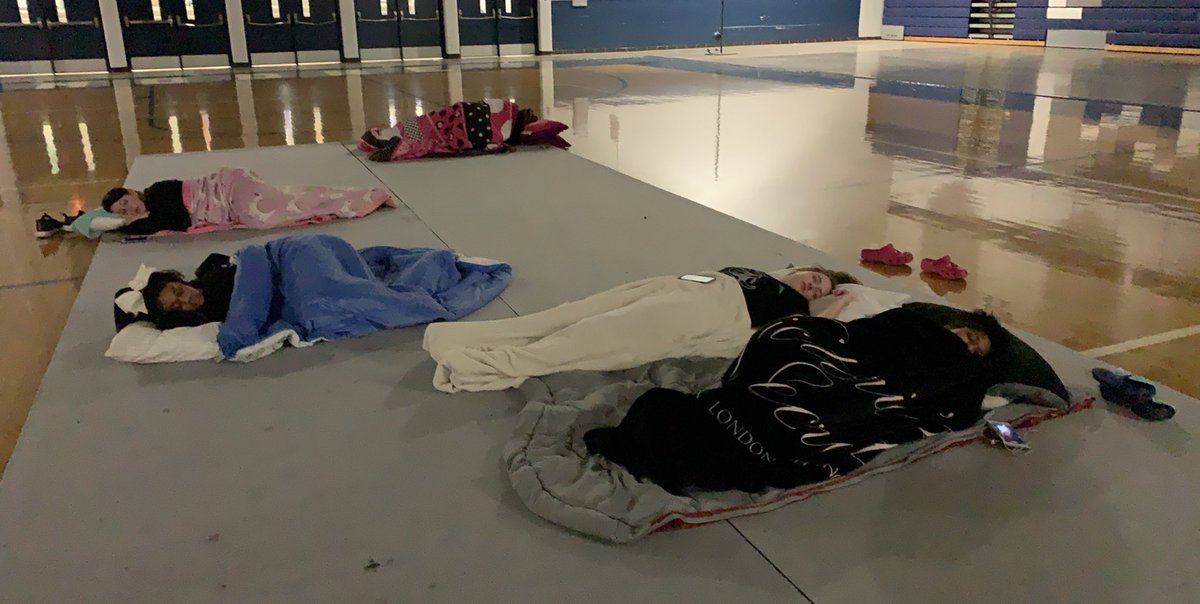 brookiephelps's tweet photo. Well first group is sleeping tight... for the record cheer mats are not comfy 😂😂 such an awesome group of kids💙 @Kim_Buechel 
#wefoundmarion
#cheerlockin https://t.co/aFa5l3Cmq2