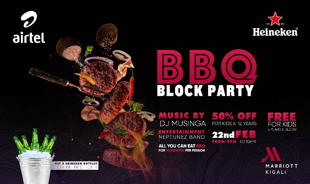 RoyalFMRwanda's tweet photo. #BBQBlockParty happening Today  the 22nd of Feb. @KigaliMarriott 
taste the yummy Nyama🍗  @IribaKigali 
There will Also be entertainment from @MusingaDaziz (deejay) &amp; @NeptunezBand 
#NyamaChomaGrillNChill 🍖🍗 https://t.co/8x8J90UxQ9