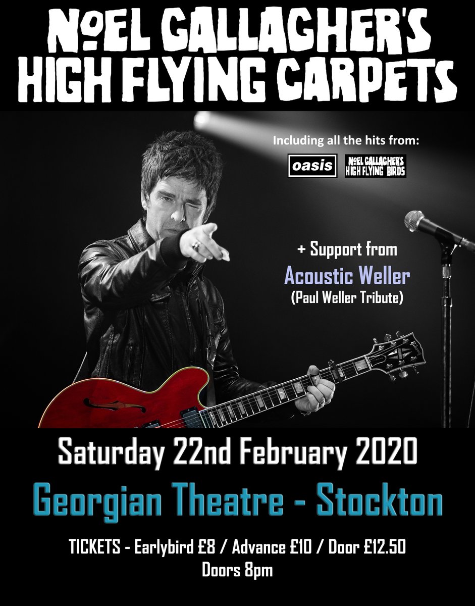 tage times for tonight Stockton
Last few tickets skiddle.com/e/13611704
This show is VERY CLOSE to selling out!

8pm - Doors
8.30pm - Paul Weller Tribute (Acoustic Weller)
9.30pm - Noel Gallaghers High Flying Carpets - Tribute
Bar will be open till 1am

See you tonight Stockton