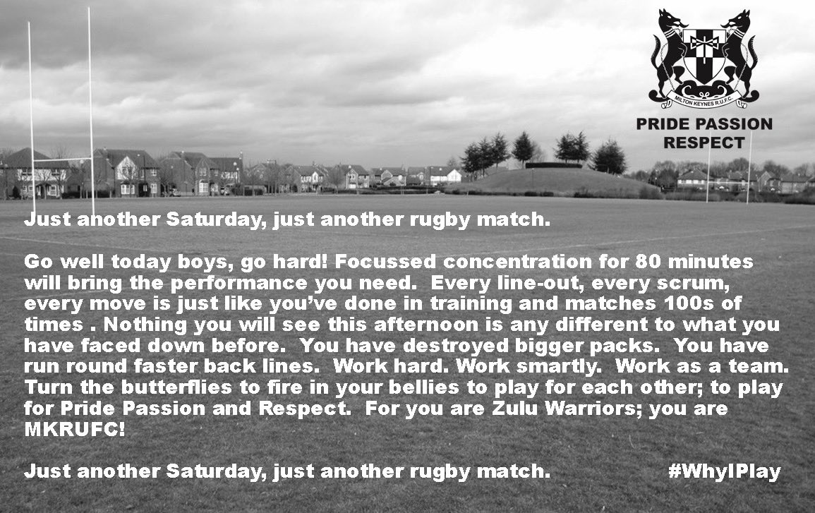 DGFoord's tweet photo. Momentous day for the club playing in the Southern Counties Final Vs Dorchester RUFC.
Go well boys!
#MKRUFC #WhyIPlay #ZuluWarriors https://t.co/0BOu2Kvg7c