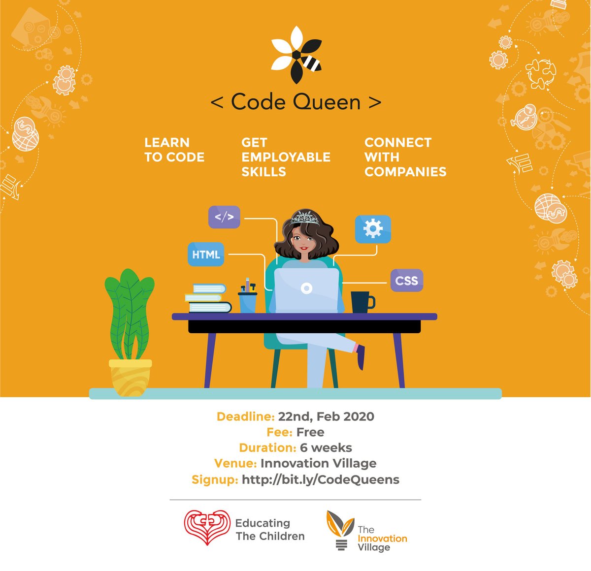 Become the next CodeQueen by signing up for this upcoming Bootcamp starting Mar 2nd, 2020 in collaboration with The Innovation Village Kampala. Just sign by 23rd Feb 2020. #coding,#STEMskills,#connect with companies. It’s absolutely free !!! 

Sign up here bit.ly/CodeQueens