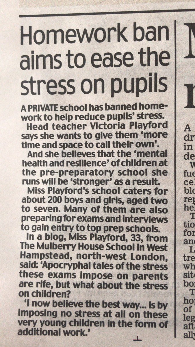 MulberryHseSch's tweet image. Delighted our decision to abolish homework appears in today’s Daily Mail @ISC_schools @isaschools #earlyyears #endhomework #childrensmentalhealth