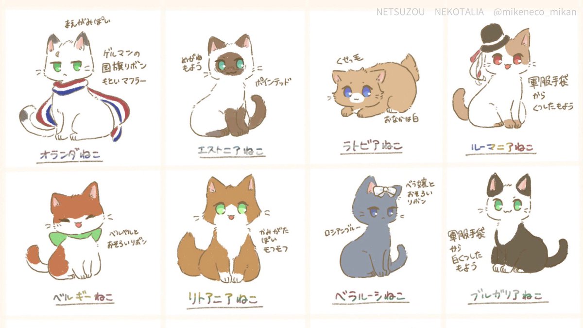 ミケ A Twitteren 猫の日ということで 今まで描いた捏造ねこたりあ並べてみました 調子に乗ってタグ作ってみたので良ければ使ってください これを見て描いてもいいですし いや私はこう思うぞとか このキャラもねこたりあ化したいとか ねこたりあ界隈がより
