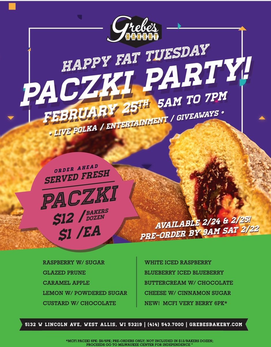ONLY A FEW HOURS LEFT TO PRE-ORDER! 😱  Available Monday 2/24 &amp; Fat Tuesday 2/25.  Call us at 414-543-7000 by 9am today. #FatTuesday #Paczki