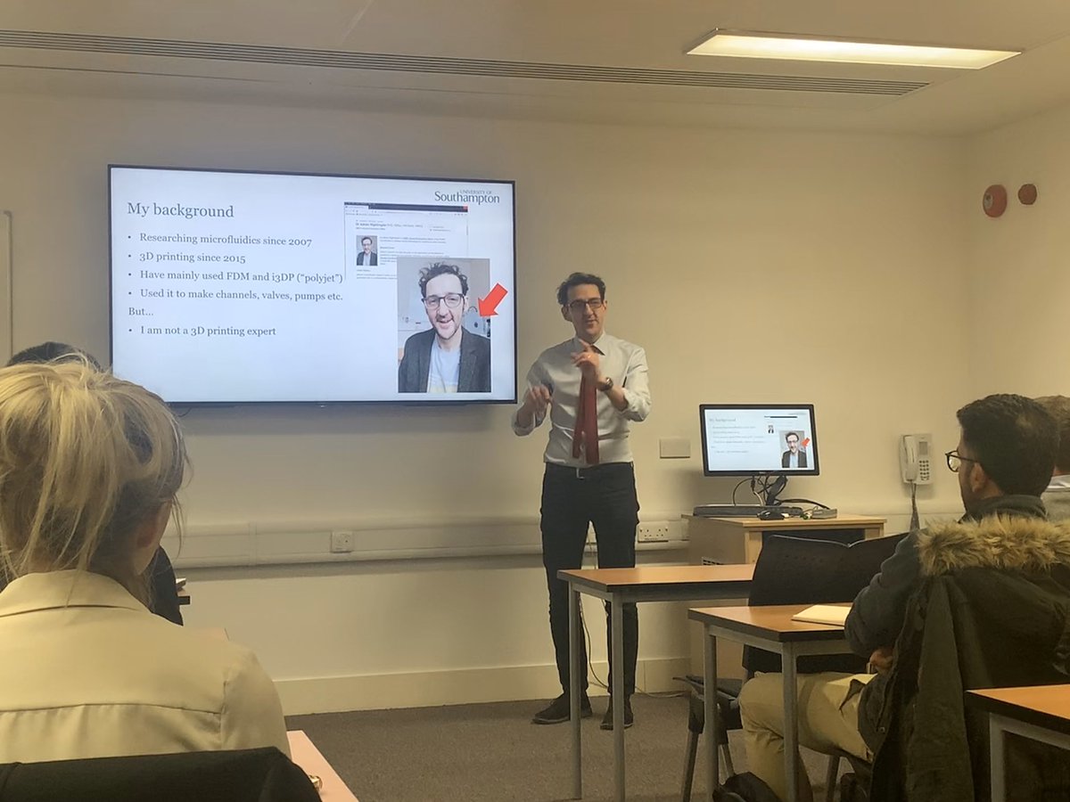 BioSemSoton's tweet image. Full house for our last seminar about 3D printing for microfluidics, it was great to see so many people! Thank you Adrian @a_m_nightingale for the brilliant talk! @BioSemSoton @MiNaTherGroup @uos_bioengsci @UoSEngineering @EventsUoS @unisouthampton