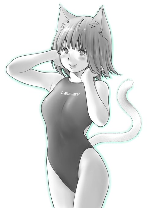 競泳水着の猫ちゃん。手を加えたので再アップです。
世界中の猫に幸あれ😌
#ねこの日  
#猫の日 