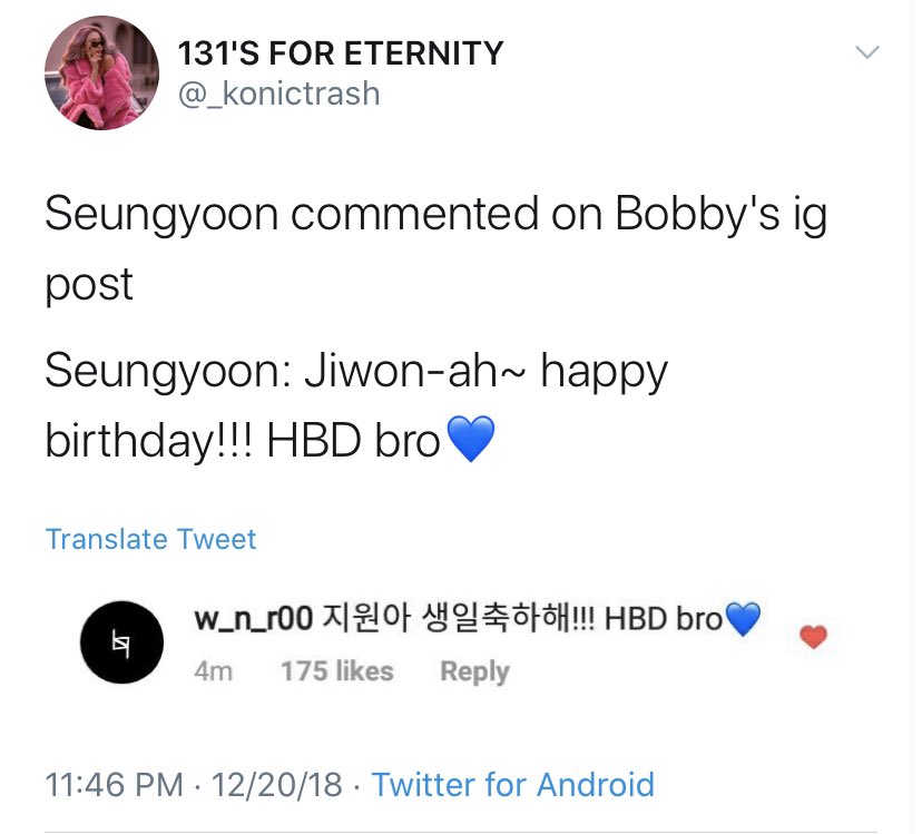 Seungyoon greeting Jiwon a happy birthday! He replied, “I love you, hyung.” KkangBob on IG Part 4
