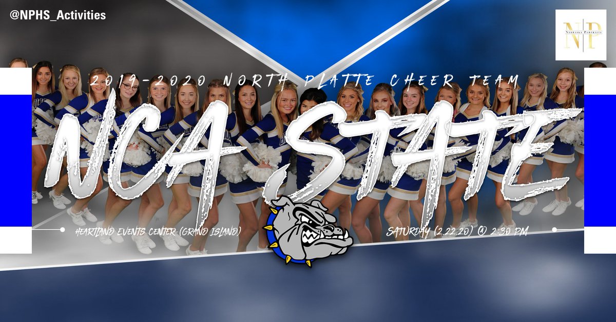 Good luck to the North Platte Cheer team as they compete in the NCA State Cheer &amp; Dance Championships!! The ladies will compete around 2:30 PM this afternoon at the Heartland Events Center in Grand Island. Good luck ladies and bring that hardware back to NPHS!! #WTMB