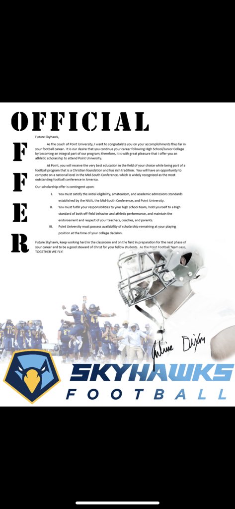 I am blessed to receive my first football offer from Point University <a href="/CoachKitchens9/">Coach Kitchens</a> <a href="/CoachStory/">Clifford Story, Jr.</a>