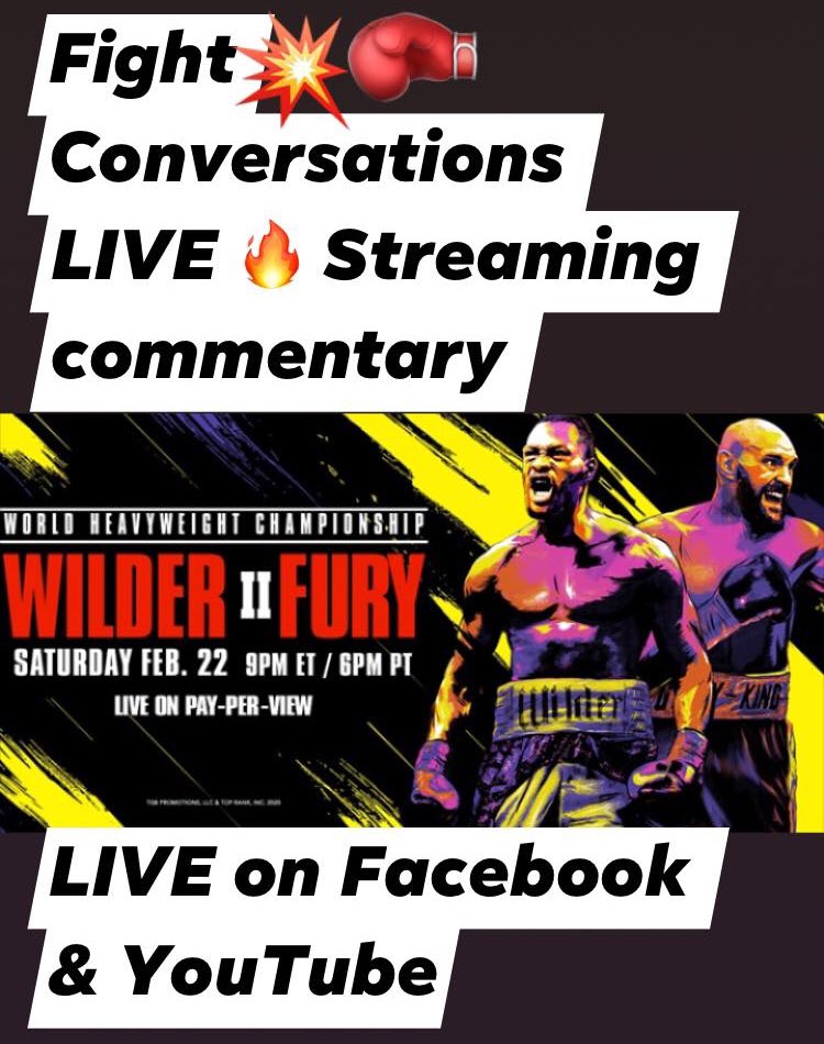 FightTalk247's tweet photo. Join the #FightConversations #Livestream for #WilderFury2 on #Facebook and #YouTube 🔥 just search FIGHT CONVERSATIONS 💥 The best LIVE fight commentary in the streaming today, like watching the #Fight with Friends at the #Bar in #LasVegas #ChanclasCantina @trezmala @VegasLEX https://t.co/xicIae3hPJ