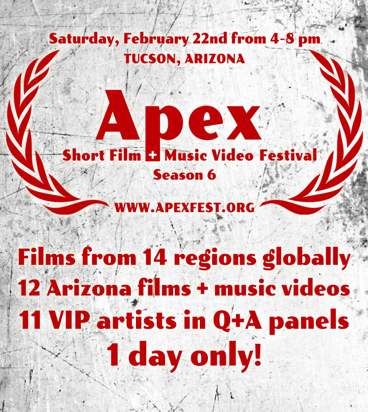 Today at The Screening Room, 127 E Congress Street in downtown Tucson! • 4-8 pm • films from 14 regions • 11 VIP artists in Q&amp;A panels • 1 musical performance by Kelsey Campbell @worldchanger55 • TODAY ONLY!