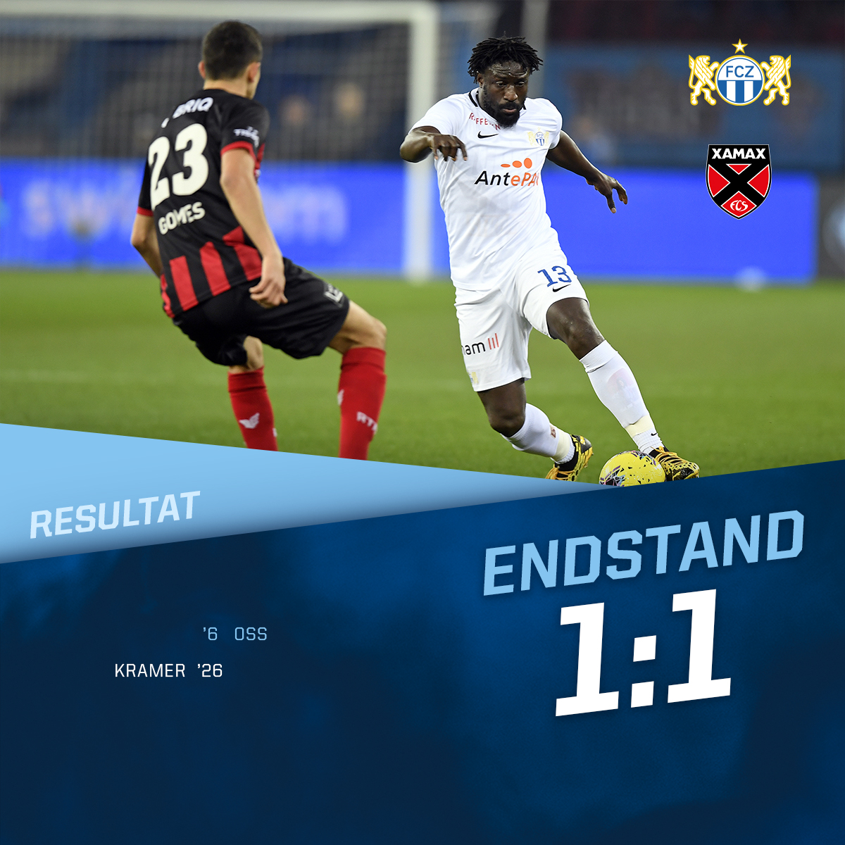 fc_zuerich's tweet photo. Schlusspfiff. Der FC Zรผrich und @XamaxFCS trennen sich 1:1-Remis.
#fcz #fczuerich #stadtclub #FCZXAM https://t.co/kFSUQaKlaY