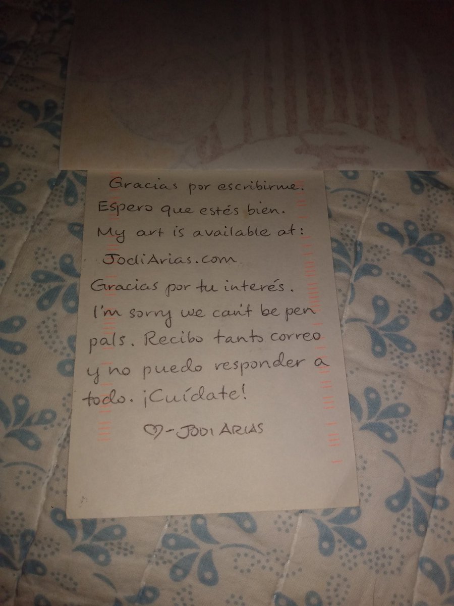 TruecrimeA's tweet photo. ****SALE****

Jodi Arias handwritten postcard in Spanish.

$85.00

#Arizona #womenwhokill #snapped #mormons #truecrime #jodiarias #prison #prisoner #jodiariastrial #murder #murderer #murderabilia https://t.co/y7dSUhN4XA