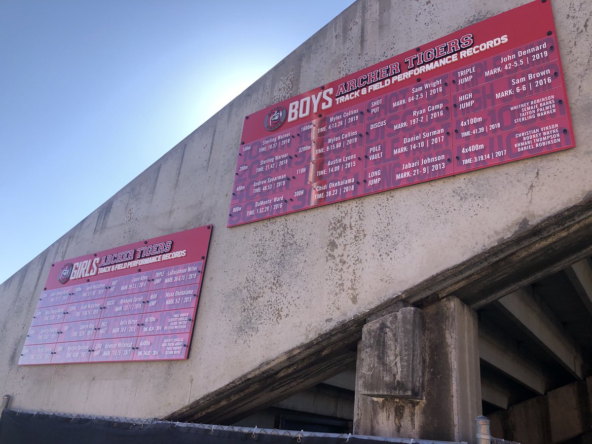 AHSTigersTFXC's tweet photo. The State PF Georgiaโs LARGEST outdoor Track and Field Record Board is up and ready for #ArcherInvite2020 !! Thanks so much to โฆ@bigmouthsignsโฉ for making this amazing project a possibility!!! https://t.co/Zc6kyTlOUP