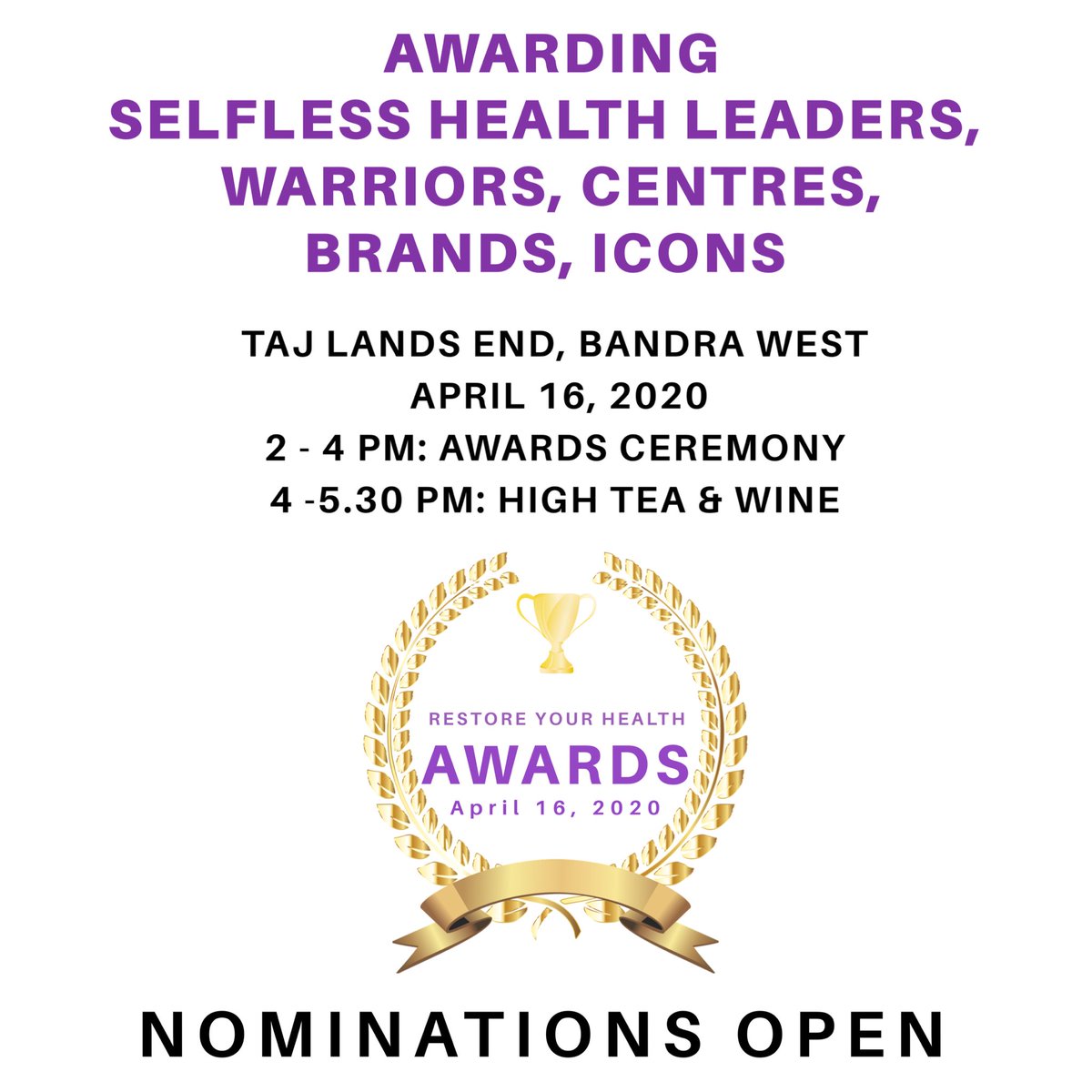 Looking forward to your registrations for nominations on rachnarestores.com

 #healer #nutritionist #healthcoach #Doctor #Ayurveda #yoga #dietician #alternativestyle #alternativehealer #rachnarestores #awards #healthawards #jury