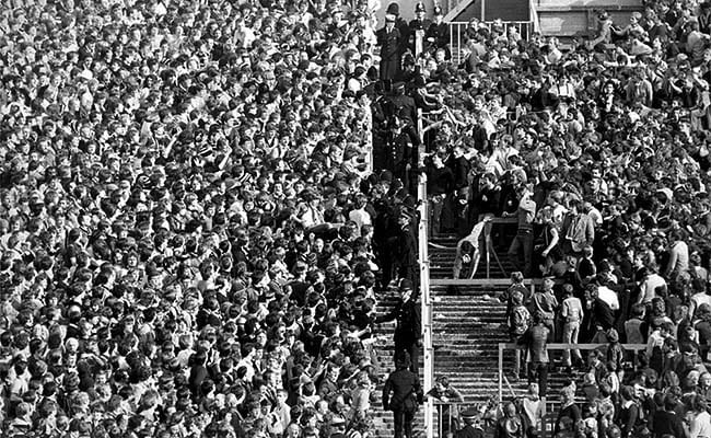 Sunderland and Newcastle fans face off at Roker Park, 1980.