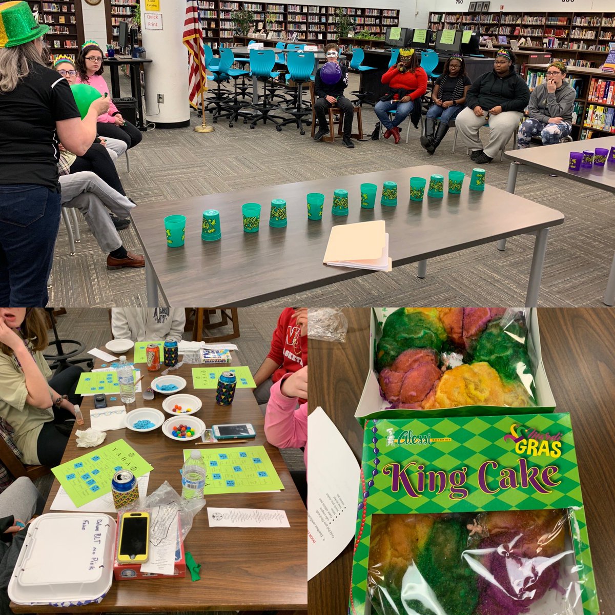 GCHLibrarian's tweet photo. 2019-2020 SC YABA celebration is in the books. Ss impressed us with their knowledge of the 20 @SCASLNet nominated books! #bingo #mardigrastheme #readersrock #joinusnextyear @quizizz https://t.co/Ij1AHXnF9v