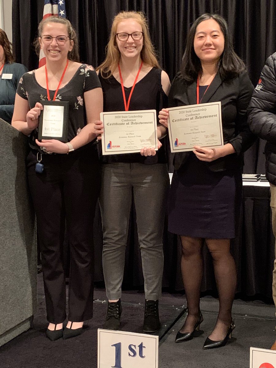 MrsHensonTHS's tweet photo. STATE CHAMPS! Abra Matzek, Callie Matzek and Juliet Her - 1st place in Economic Research Team #THSBPA #turner202strong https://t.co/7tPiNl95q4