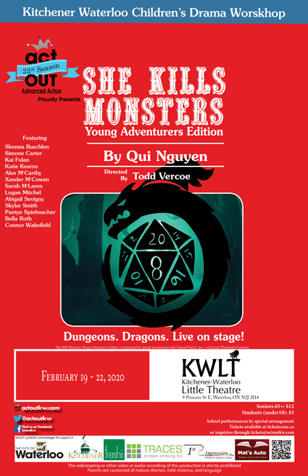 actOUTkw's tweet photo. Closing today!
1:30pm Matinee (Very few seats left...we will sell out)
6:30pm (a few more seats, but this likely to fill up too!)
Come see the Tiamat! Dungeons! Dragons! Live on stage!
#YAtheatre #SheKillsMonsters @GetTLWR @CreateWaterloo #actout25 https://t.co/VH33FQgI1c