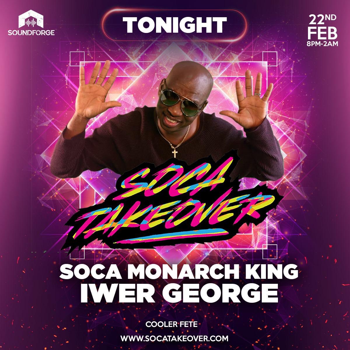 Kestheband's tweet photo. ‼️TONIGHT AT @sound.forge ‼️

THE ONLY PLACE TO SEE THE SOCA MONARCH KING @iwergeorge ALONGSIDE @kesthebandofficial 💥

Tickets available at the door and at selected outlets!

See you later!

#socatakeover
#socatakeovertt
#carnivalsaturday
#coolerfete https://t.co/j0LykTvj2k