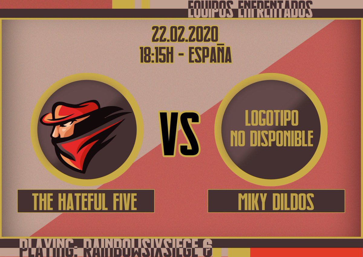 TheHateful5's tweet photo. Buenas tardes,
Nuestros chicos de #R6PC se enfrentaran contra #MikyDildos en su primer partido del 2QL de la @Defense_Cup .
Muchas suerte a nuestros chavales y al rival.
#GO5HATEFUL https://t.co/lGCZWx02EY