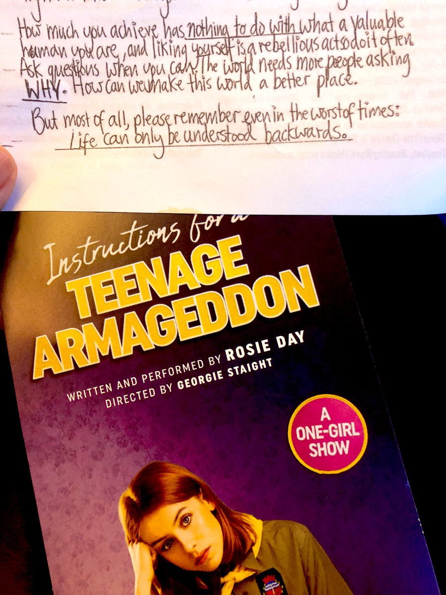 Just watched the brilliant <a href="/teenarmageddon/">Instructions for a Teenage Armageddon</a> by @rosiedaydream at <a href="/ORLTheatre/">Old Red Lion Pub & Playhouse</a>. Now rushing across London, with tear-stained cheeks, to see #InTheShadowOfTheBlackDog by @AllthePigs at <a href="/bhtse20/">Bridge House Productions SE20</a> 😭#mentalhealth #theatre