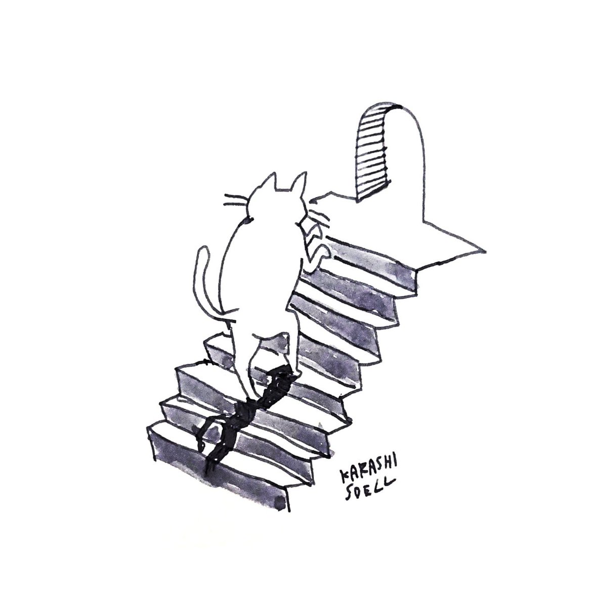 カラシソエル イラストレーター Twitterissa 今日のイラスト 階段をのぼる猫 今日のカラシイラスト