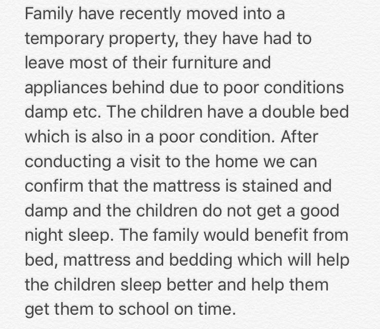ZarachCharity's tweet photo. I'm a full time deputy head teacher. I love my job. I HATE the inequality I see. In my spare time I fight bed poverty.

The extracts below are from this week's referrals- all from Leeds schools. 

More ppl need to know bed poverty exists so please RT @chrisdysonHT @SteveWLeeds https://t.co/YLuD5fb7OG
