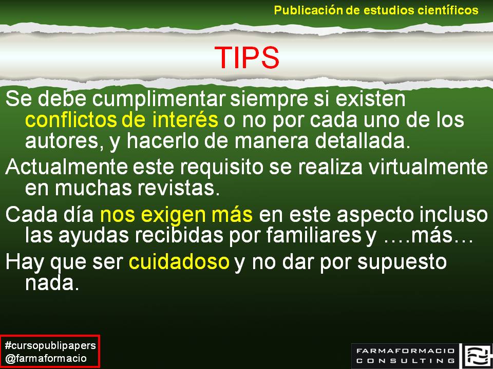 farmaformacio's tweet photo. #cursopublipapers Se debe cumplimentar siempre si existen conflictos de interés o no https://t.co/sthv9ql3wt