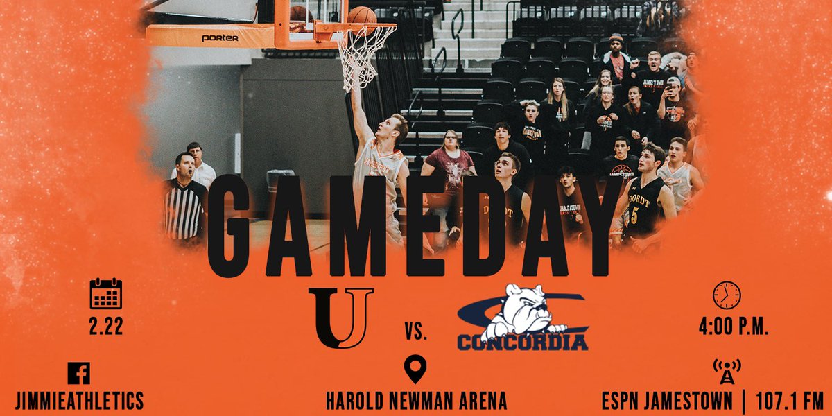 Jamestown_MBB's tweet photo. It’s our final regular season GAMEDAY as we’re back at home to take on #GPAC foe, Concordia (NE) for Senior night!
📍: Jamestown, ND
⏰: 4:00 p.m.
💻: https://t.co/Djqy8LV5ZJ
🎙: @SteveLinzmo
#GoJimmies | #Team327 https://t.co/E3cW841WEE