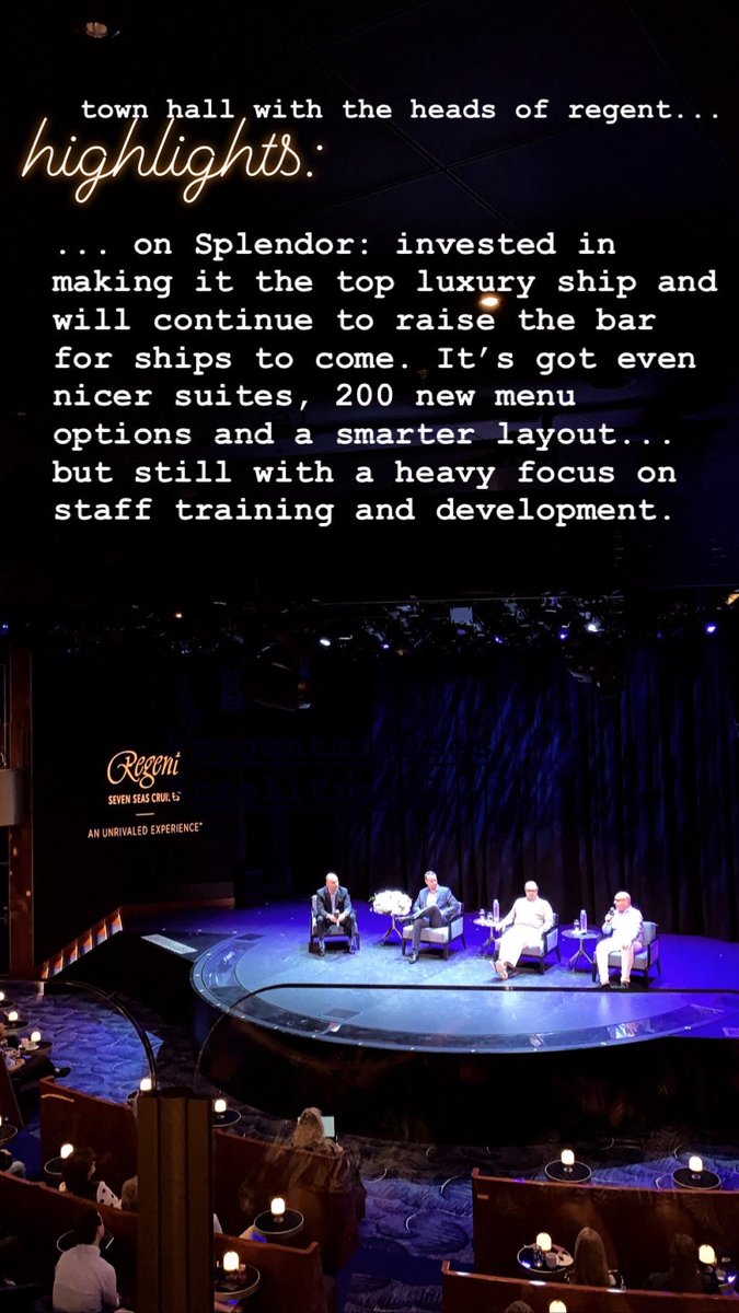 NYCTravelGal's tweet photo. Highlights from the @regentcruises Splendor inaugural town hall... on the new ship... #regentsplendor #luxurycruise @TzellTravel #tzelltravels https://t.co/SYXHUQ1HHN