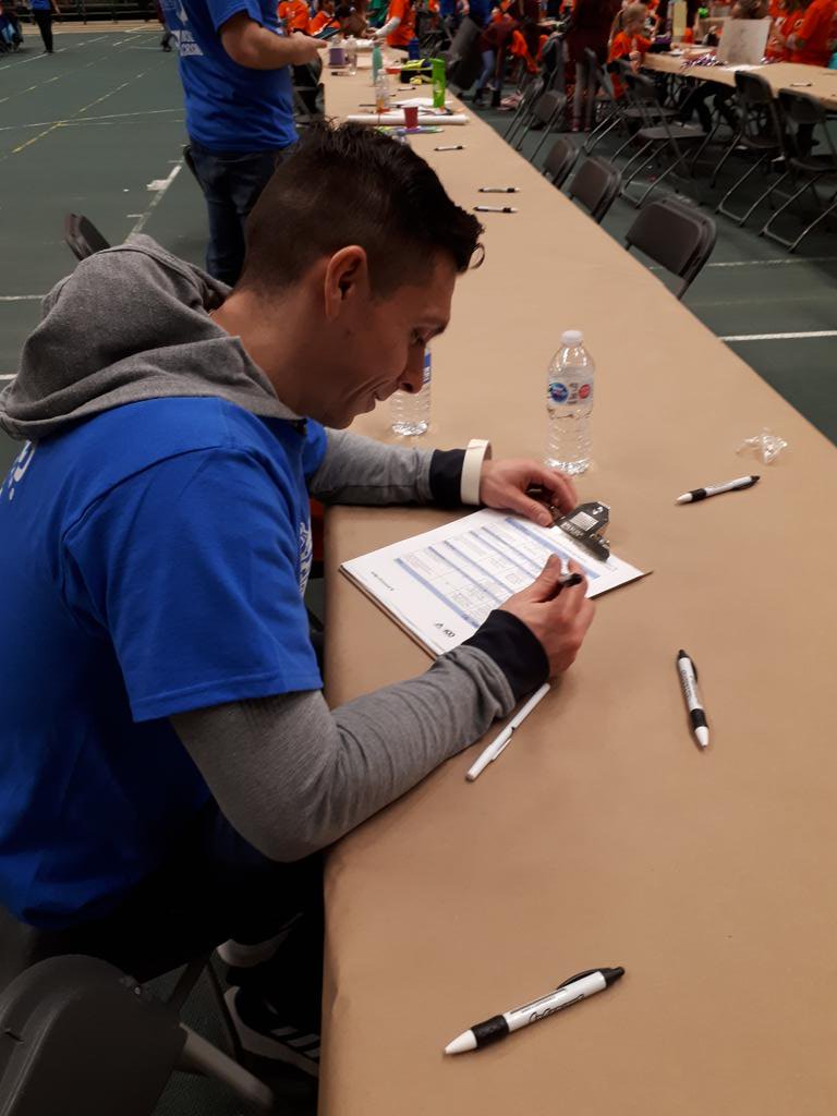 AlissaDBoyle's tweet photo. Judges are busy tallying this morning's mystery challenge scores @APEGA_AB #SciOlympics. #hardwork #goodthingwelikemath https://t.co/radazbVO4V