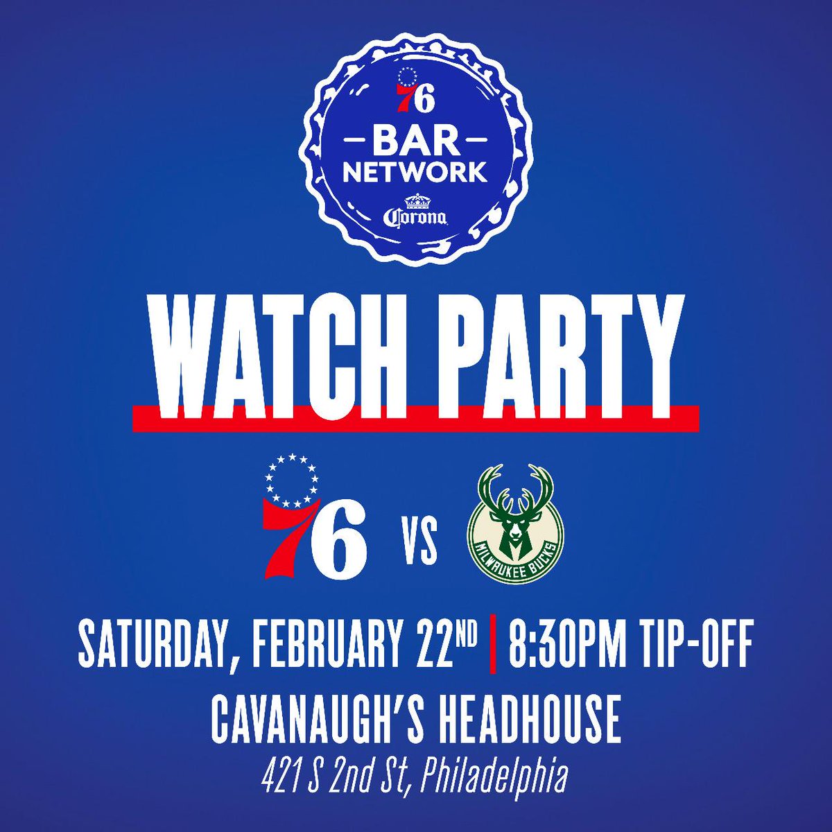 Party like a true Philly fan today at our Sixers/Bucks Watch Party! Tip-off is at 8:30pm and we'll have DJ Ghost playing some fire tracks and Squad 76 will be here with games and giveaways!

$5 Corona Bottles | More info here: bit.ly/2V4xbql