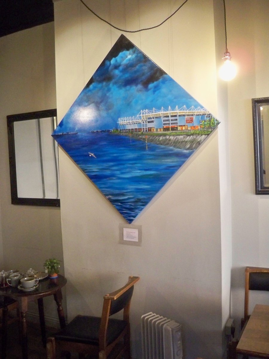 My painting The Riverside at Dusk on display at Café Etch on Gilkes street Middlesbrough town centre
