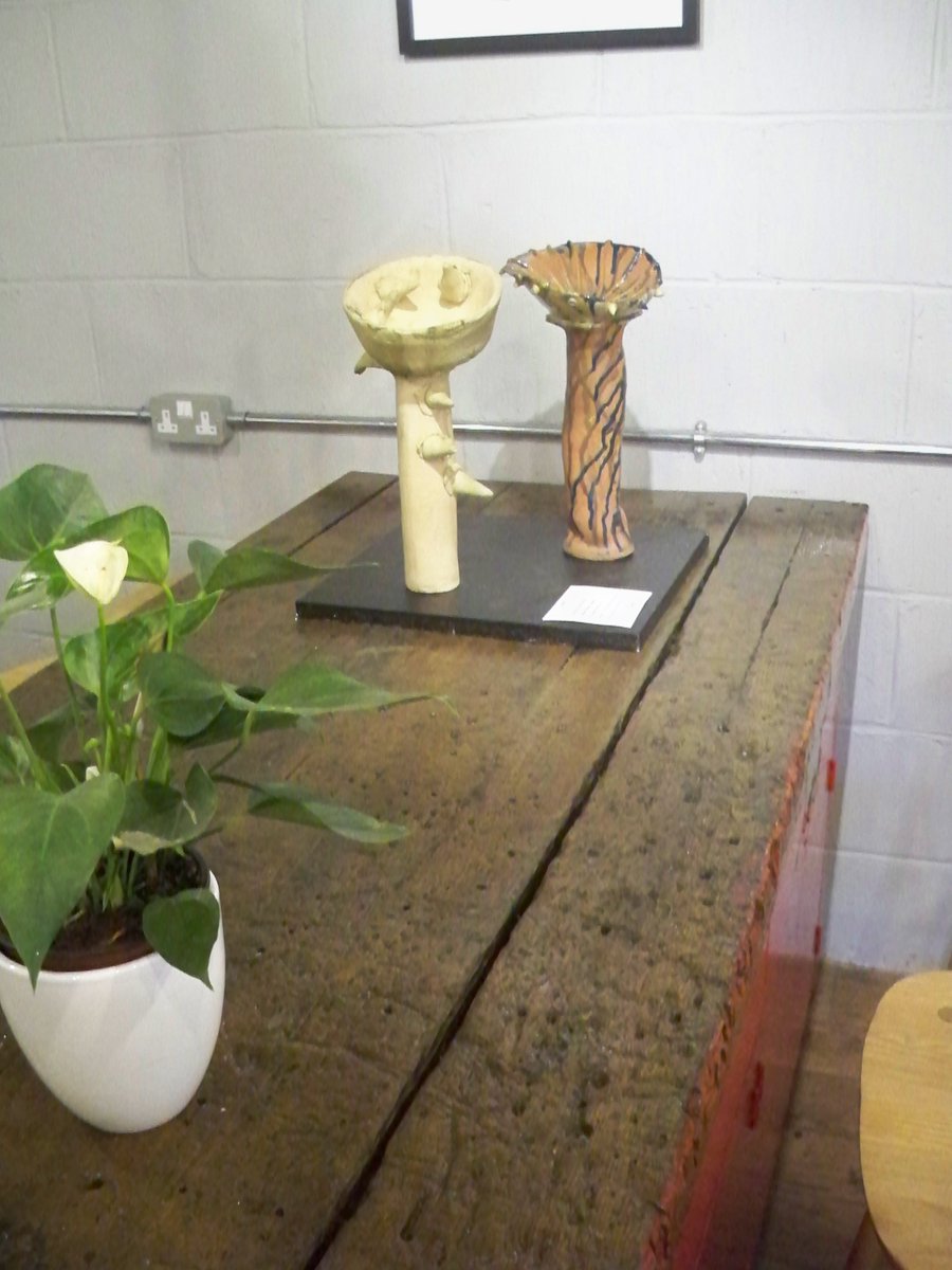 Rain Catchers my garden ceramic sculptures can be seen at Café Etch Gilkes street Middlesbrough town centre