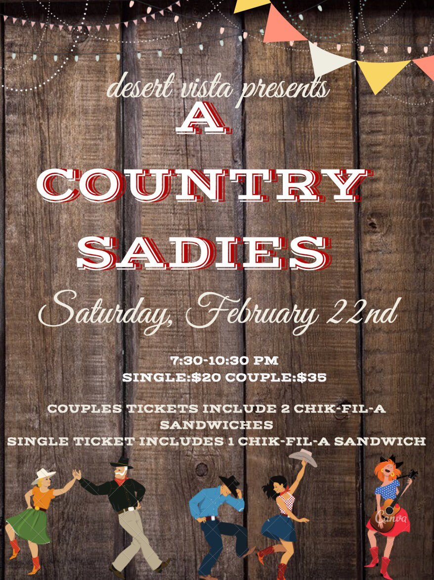SADIES IS TONIGHT!!! 🤠 YOU CAN STILL BUY TICKETS AT THE DOOR! REMEMBER IT’S SEMI-FORMAL! SEE YOU @ 7:30PM! 💃🏻 ⚡️🐎