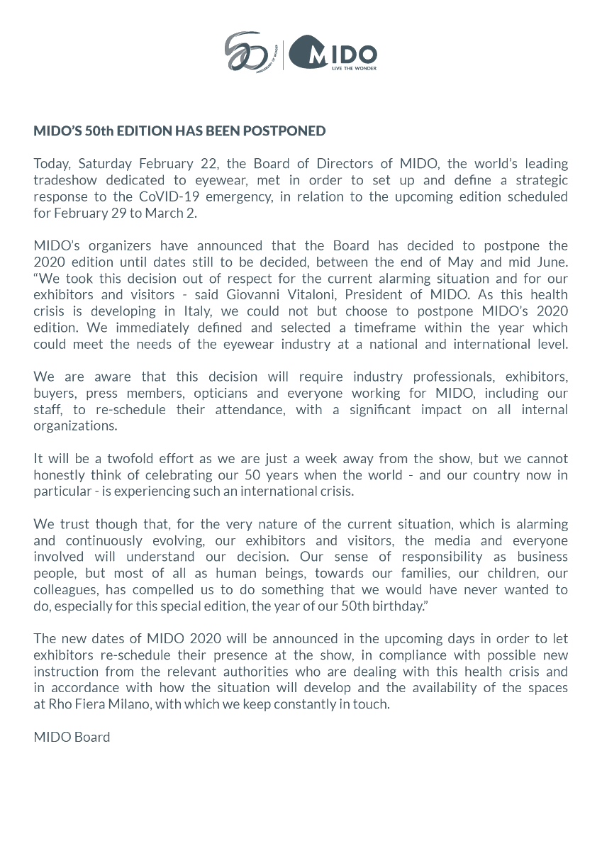 #MIDO2020 update, please read below ⬇