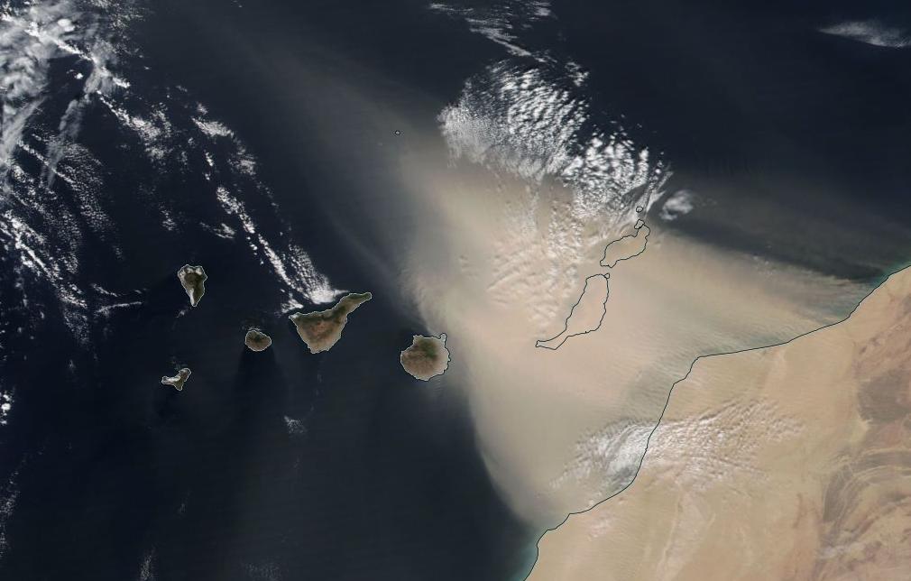 javisalas's tweet photo. Canarias está ahora mismo debajo de esta manta de arena. Definición gráfica de "calima" gracias a la NASA https://t.co/RAWgHEofKE