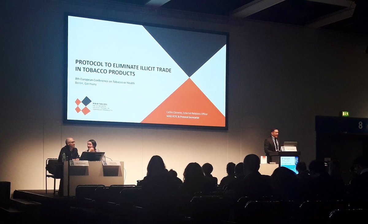CarCisneros's tweet photo. [Berlín] Hoy participé en representation del @FCTCofficial en la Octava Conferencia Europea sobre tabaco o Salud @ECToH. Presenté el Protocolo para Eliminación de Comercio Ilícito de Productos de tabaco y las acciones para su promoción/implementación a nivel  global. 
#ECToH2020 https://t.co/q0frjgCq4x