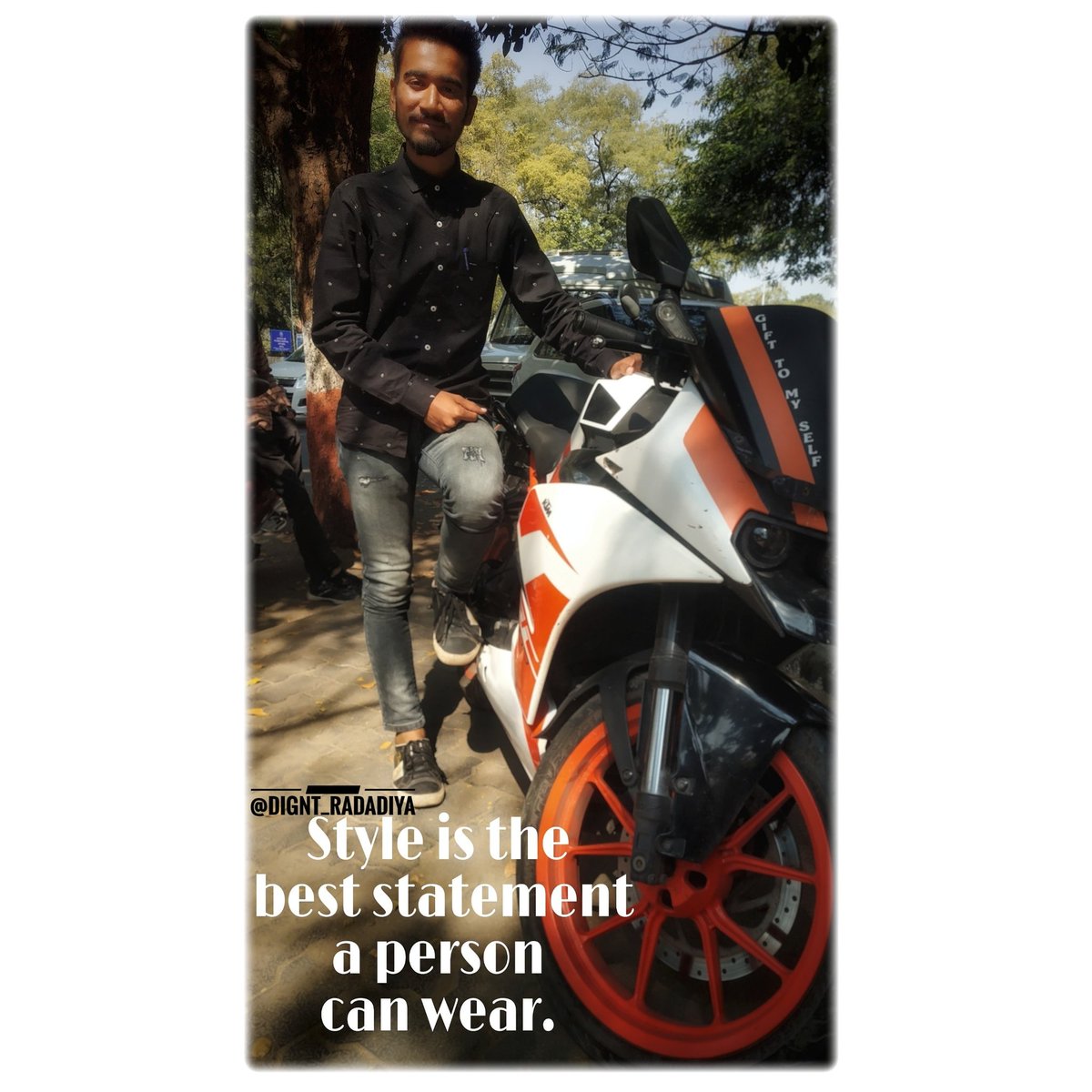 DigntR's tweet photo. 🖤🌠
"STYLE IS THE
BEST STATMENT
A PERSON
CAN WEAR.."
@DigntR 
#ktmrc200😘
#BlackLove 
#photoftheday
#9feb2020
#Stylish 
#nonext
#bikelover
#shining🌞
#Lifestyle24 
#proud https://t.co/QvoK3RBlsX