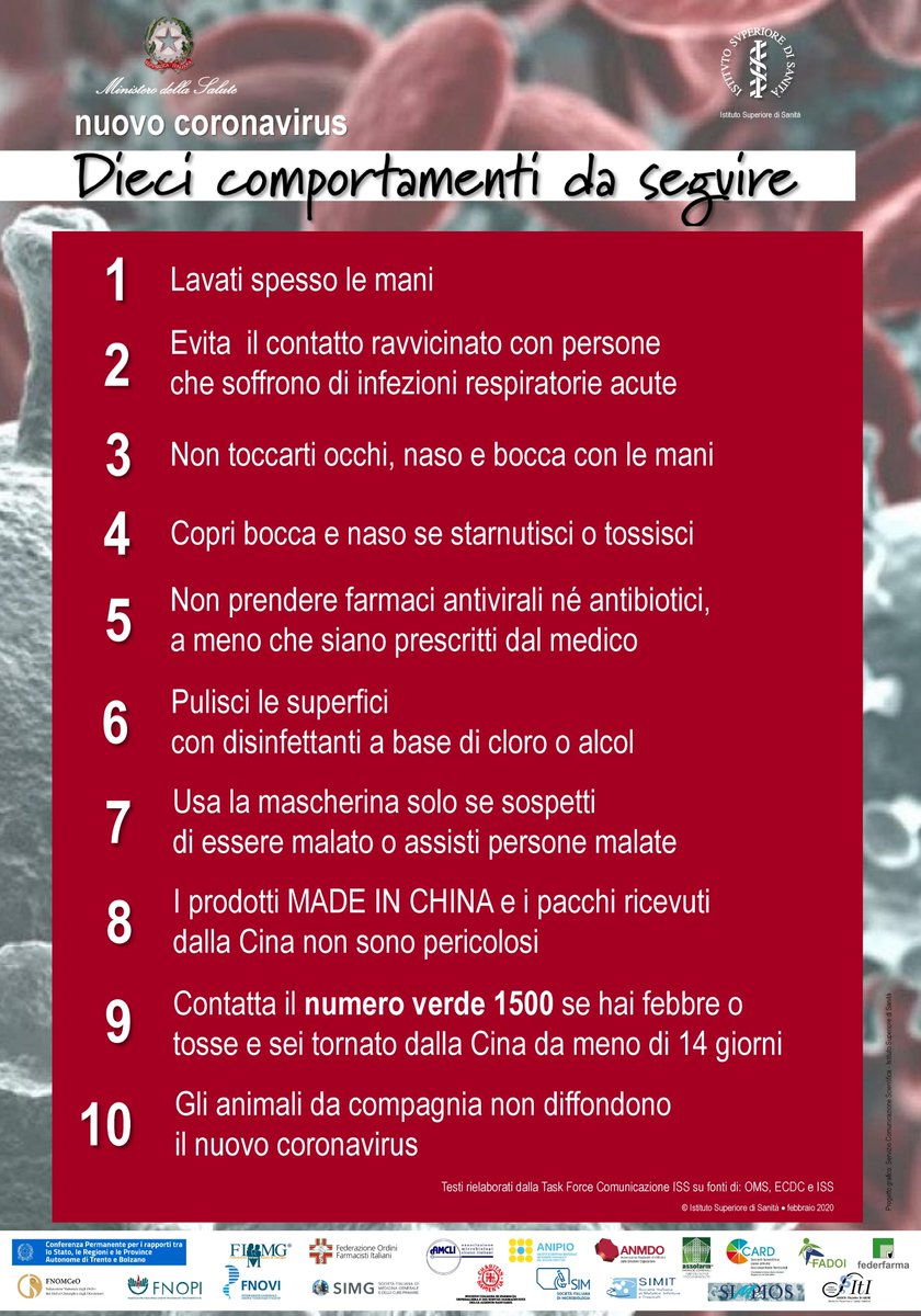 Ricordiamo le 10 regole da seguire .<a href="/MinisteroSalute/">Ministero della Salute</a> #coronarvirusitalia #COVID19 
Aiutateci a condividerle!