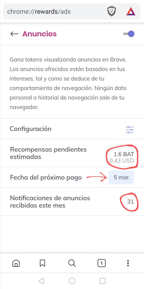 Neurs_blog's tweet photo. Hace una semana instalé Brave🦁 

✅Es más rápido que Chrome y más seguro.

✅Además te paga por ver anuncios.

Aquí está la prueba.

Descargar BRAVE 👉 https://t.co/p6Ve4YbZ5k 💯

#Emprendedor 
#Criptomonedas 
#Negocios https://t.co/ay6hWXDCfG