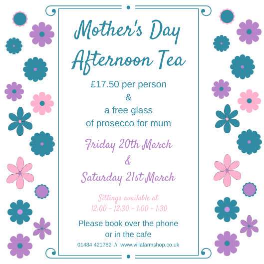 VillaFarmShop's tweet photo. * #MOTHERSDAY #AFTERNOONTEA *

Book a special Afternoon Tea on #Friday 20th or #Saturday 21st #March and all mums get a #free glass of #prosecco. Ring us on 01484 421782 to book.

#event #offer #gift #giftideas #booknow #OldForgeCafe #VillaFarmShop #Bradley #Huddersfield https://t.co/Drsu2c3iCV